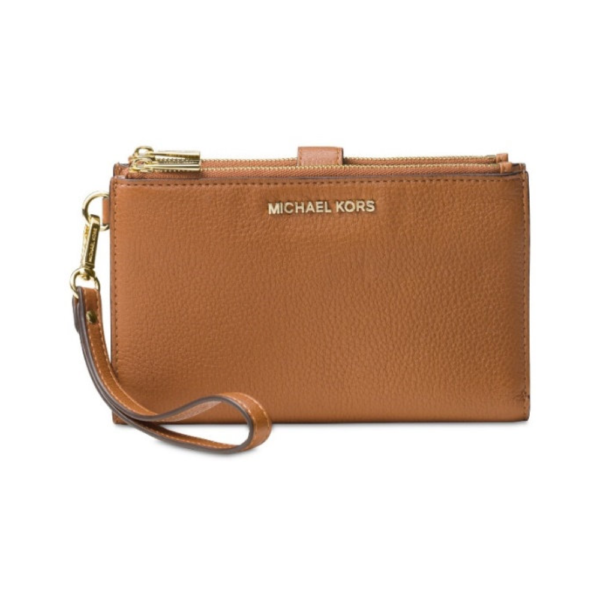 Adele Double-Zip Leather Phone Wristlet