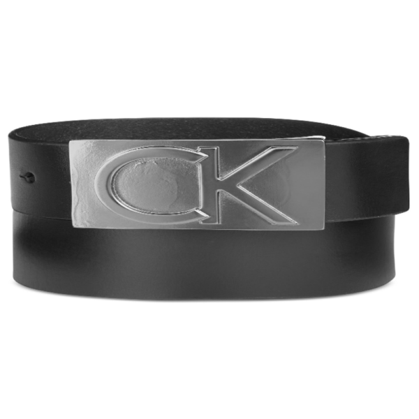 Calvin Klein Men's Leather Logo Plaque Belt